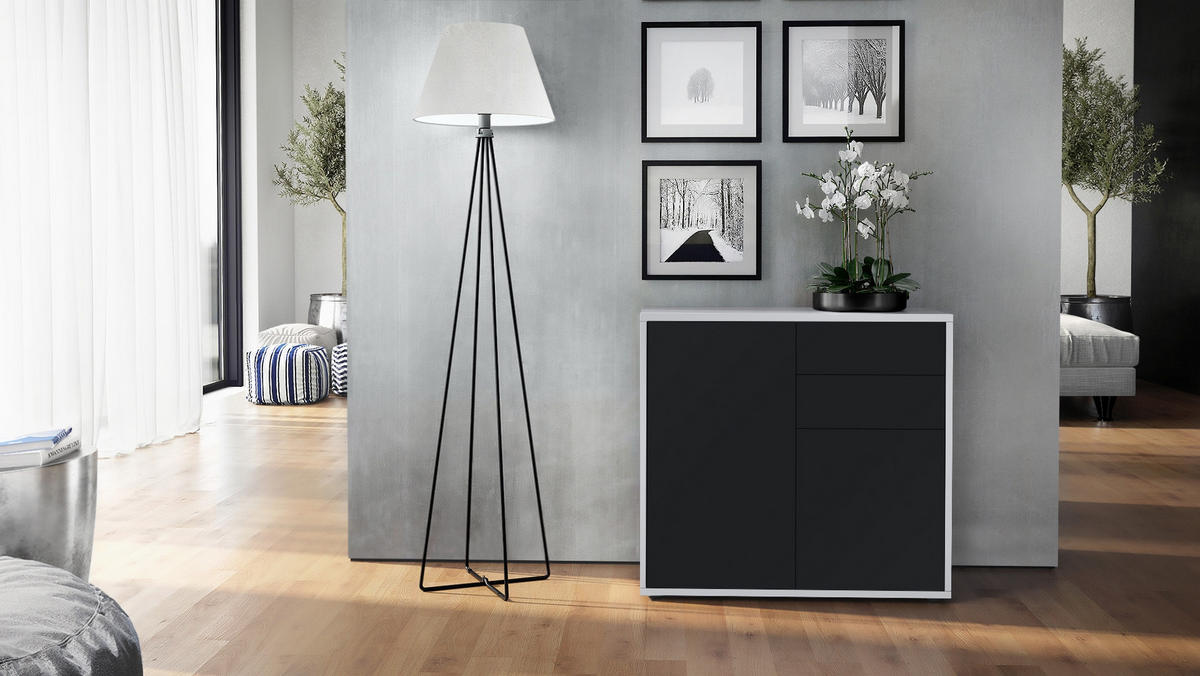 KOMMODE Ben Front in Schwarz matt - Schwarz, Holzwerkstoff (79/74/36cm) - Vladon