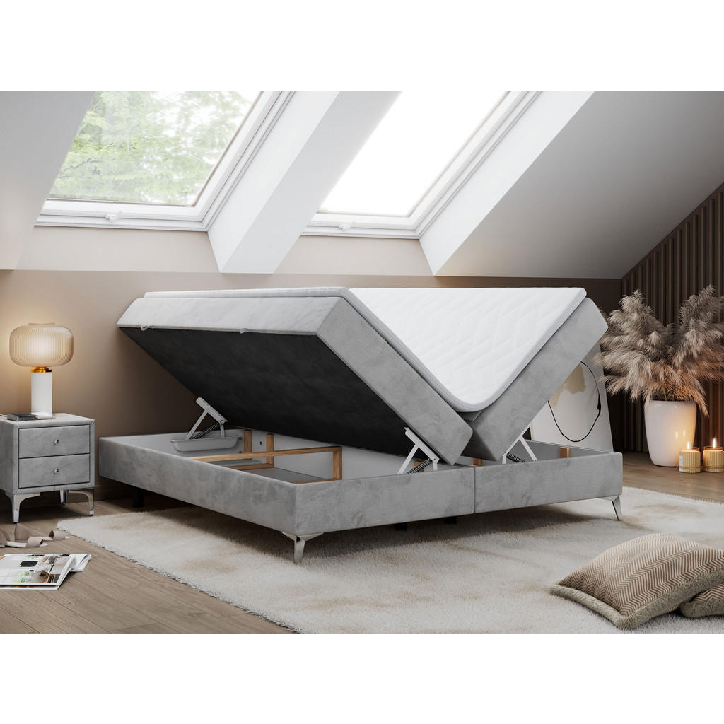 Thumbnail - MKS Boxbett, Hellgrau, Textil, 2-Sitzer, H4, Rechteckig, 180x200 cm, Schlafzimmer, Betten, Boxspringbetten