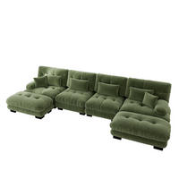 ECKSOFA 406/145/81 cm grün aus Chenille mit beweglichen Ottomanelementen - Grün, Textil (145/406cm) - OKWISH