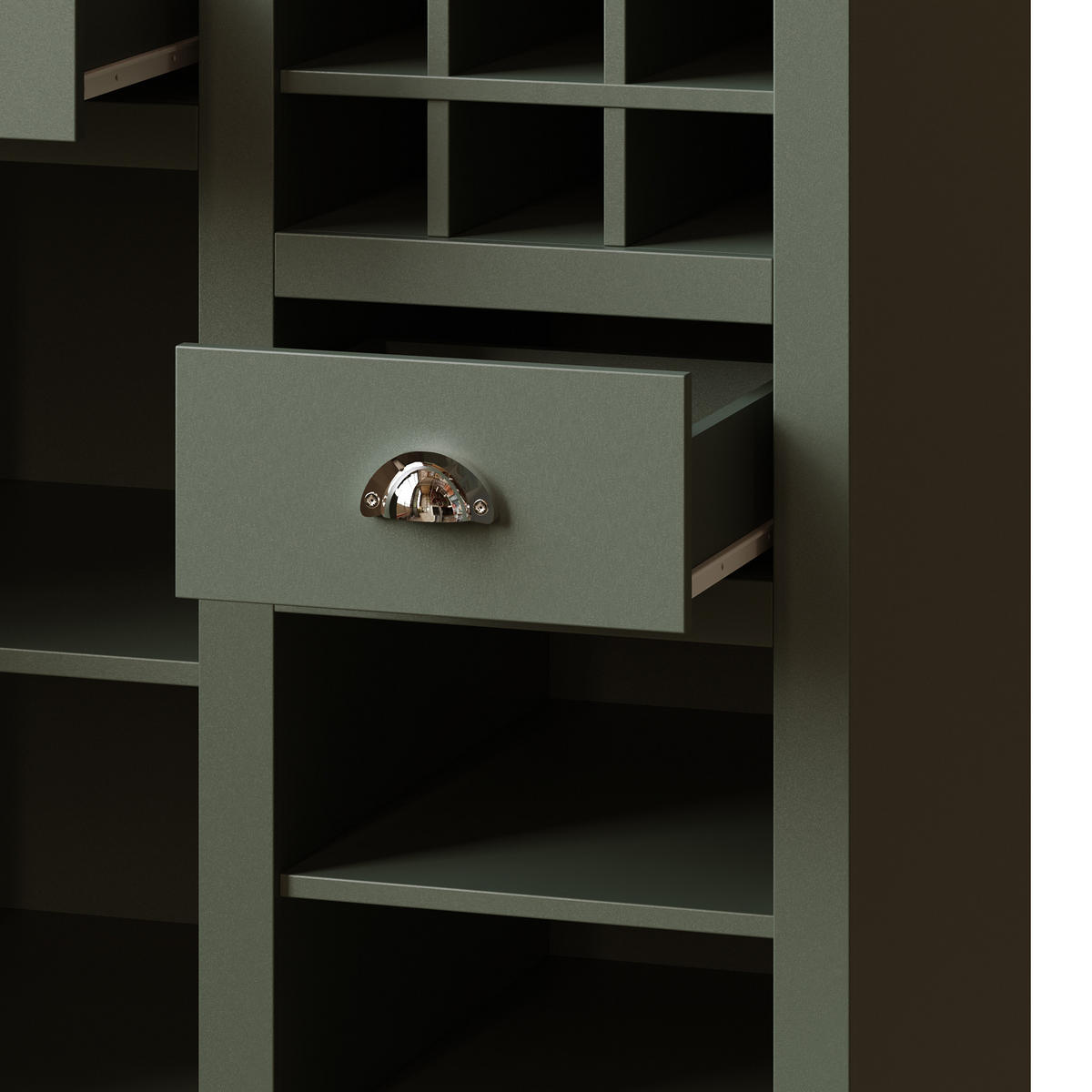 GESCHIRRSCHRANK aus MDF & Glas 120x45x188cm in Antique Green mit LED & Steckdosen - Dunkelgrün, Holzwerkstoff (120/188/45cm) - Modfu