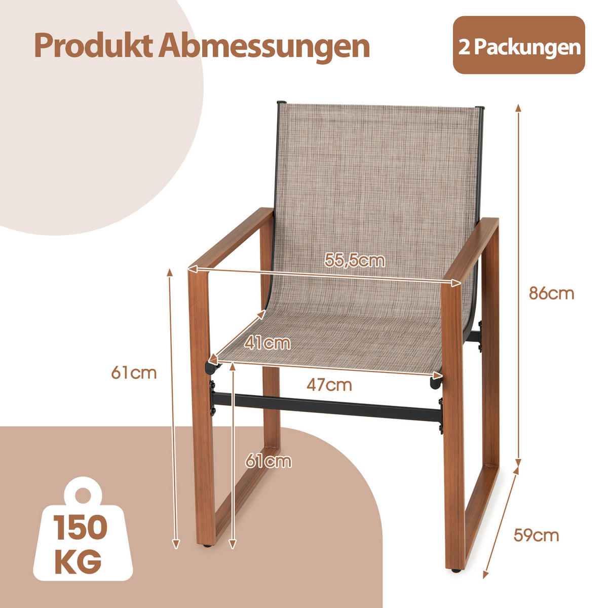 TERRASSENSTUHL Braun(2er-Set) - Braun, Metall (55.5/86/59cm) - COSTWAY