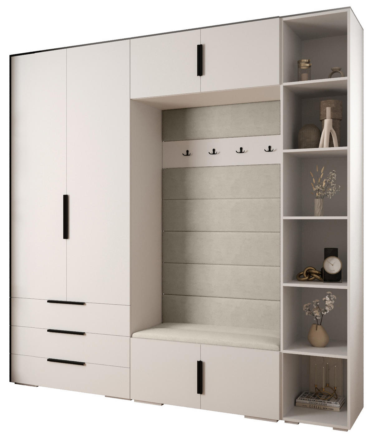 GARDEROBEN-SET 236,7/240/47 - Schwarz/Weiß, Holz/Kunststoff (240/236.7/47cm) - Abiks Möbel