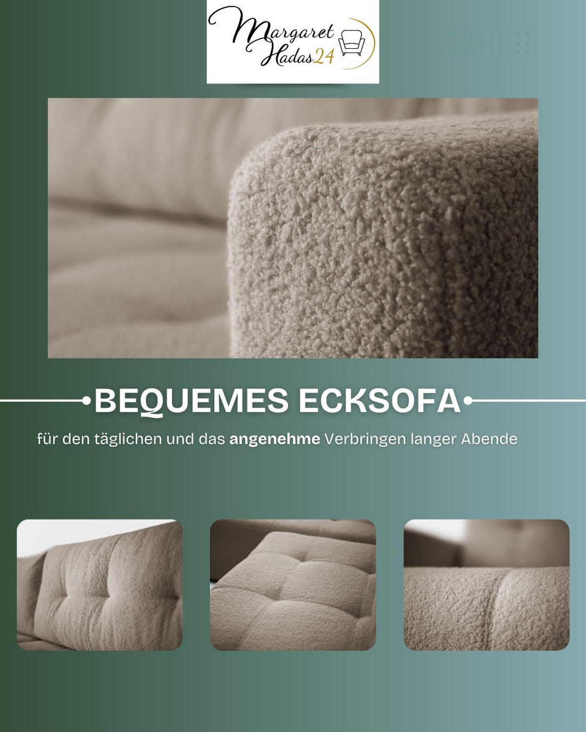 ECKSOFA Viola in L-Form, beige, Lammfelloptik, 261 x 143 cm mit Schlaffunktion und Bettkasten - Beige, Textil (261/143cm) - Margaret Hadas24