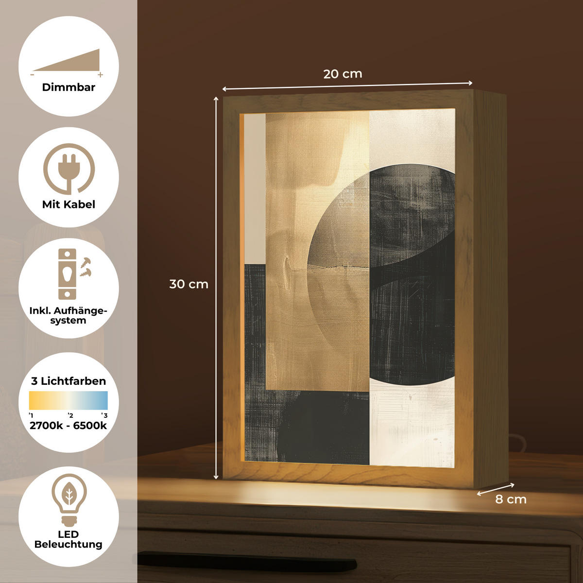 STOLNÍ LAMPA Abstraktní - Moderní - Černá - Zlatá 20x30 cm - béžová, kompozitní dřevo (8/20/30cm) - OnlyWow