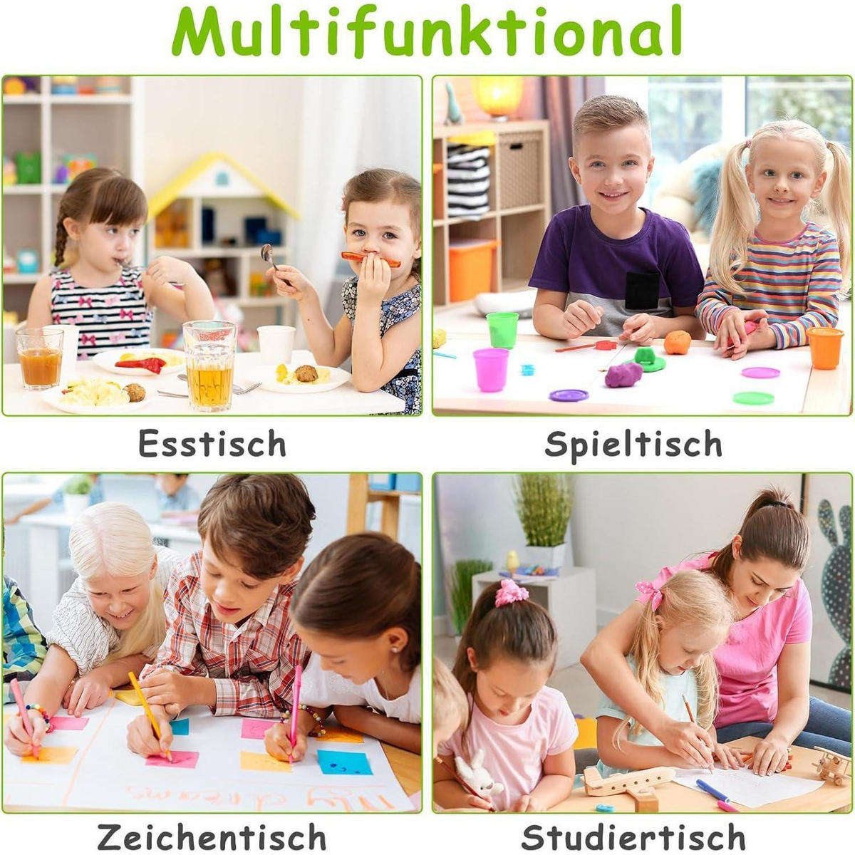 KINDERTISCH- und Stuhlset 3-teilig höhenverstellbar Grau - Multicolor, Kunststoff (60/60/80cm)