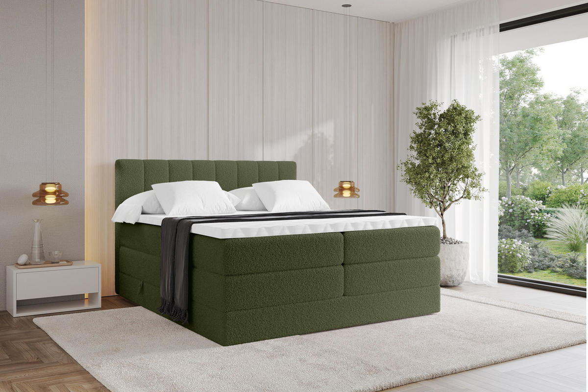 BOXSPRINGOVÁ POSTEL s matrací H3/H4 - OTTA KING - 160x200 cm Zelená - zelená barva, kompozitní dřevo (160/200cm) - ALTDECOR