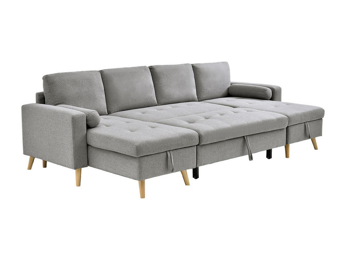 PANORAMA-ECKSOFA mit Schlaffunktion – Stoff – Hellgrau – KORI - Hellgrau, Textil (288/146cm) - Vente-Unique