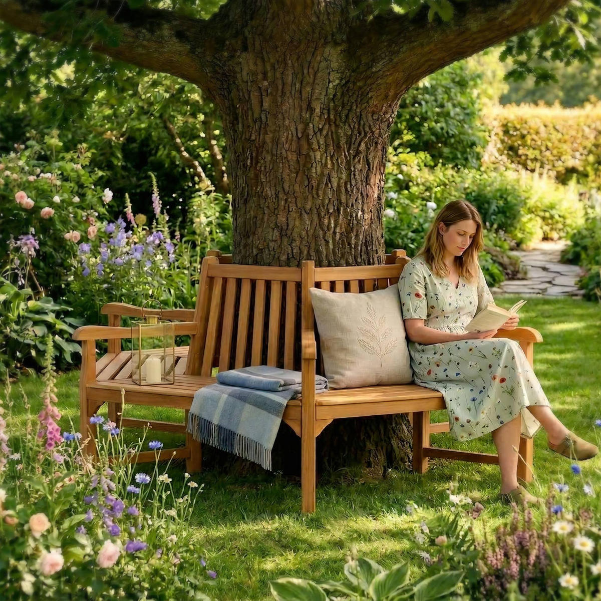 GARTENBANK 200/200 cm Holz Teak - Teakfarben, Holz (200/90/200cm) - CLP