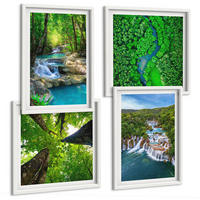 BILDER SET 4er Set - 50x50 cm & 40x60 cm Weißer Rahmen - Wasserfälle grüner Wald Wasser - Weiß, Kunststoff (50/50cm) - TULUP