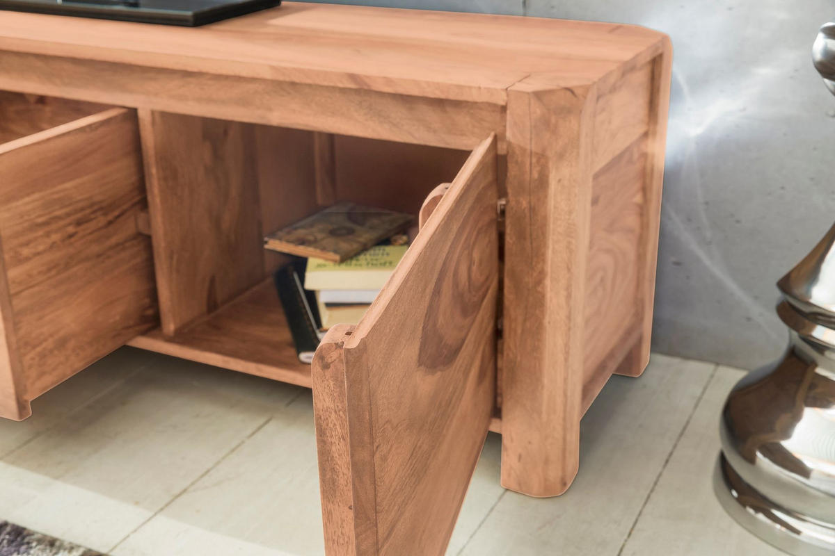 TV-LOWBOARD Massivholz, 4 Füße, viel Stauraum, Beige 140x35x40 cm - Beige, Holz (140/40/35cm) - KADIMA DESIGN