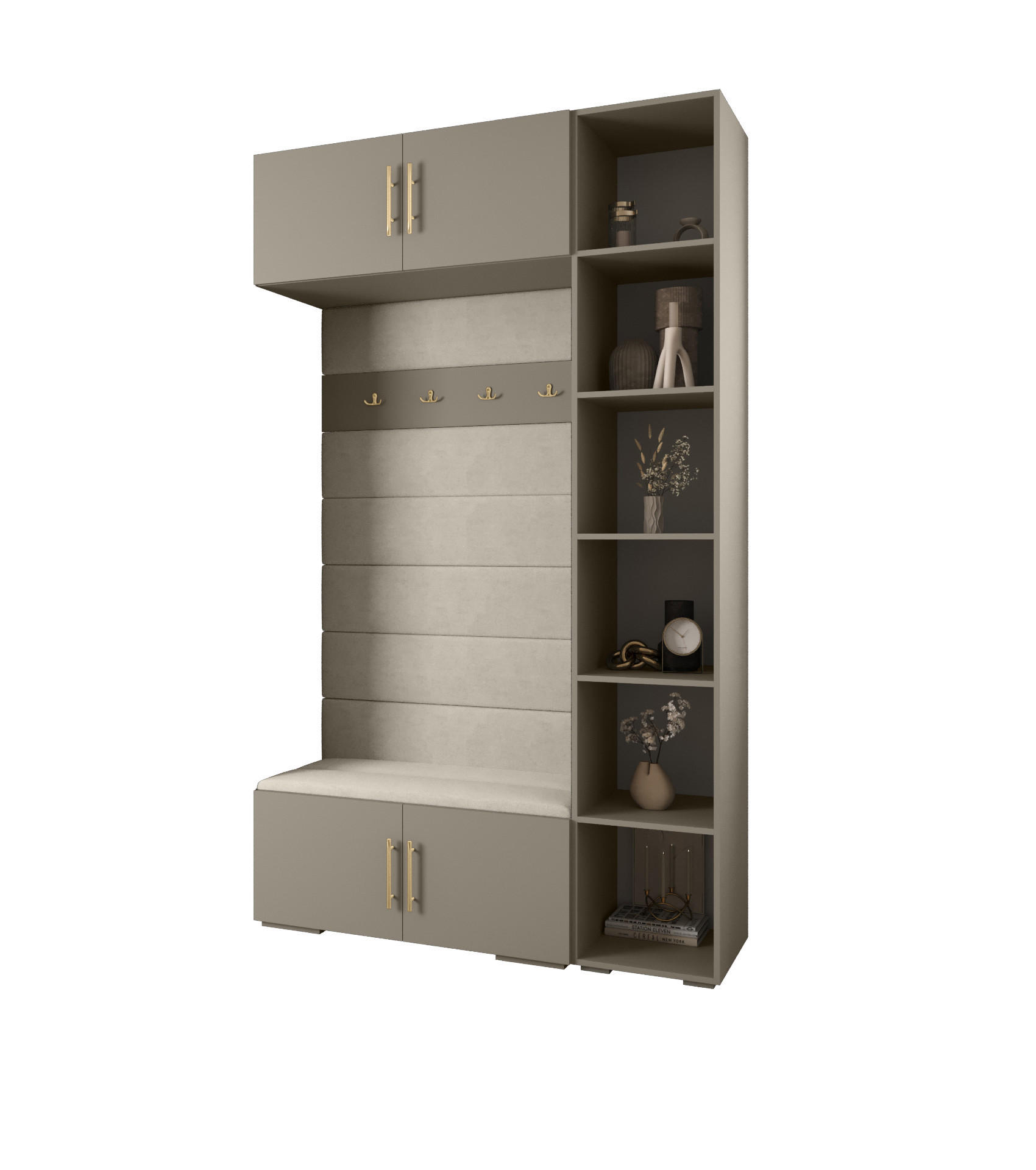 Abiks Möbel Garderoben-Set Kaschmir, Beige, Gold 140x236.7x47 cm
