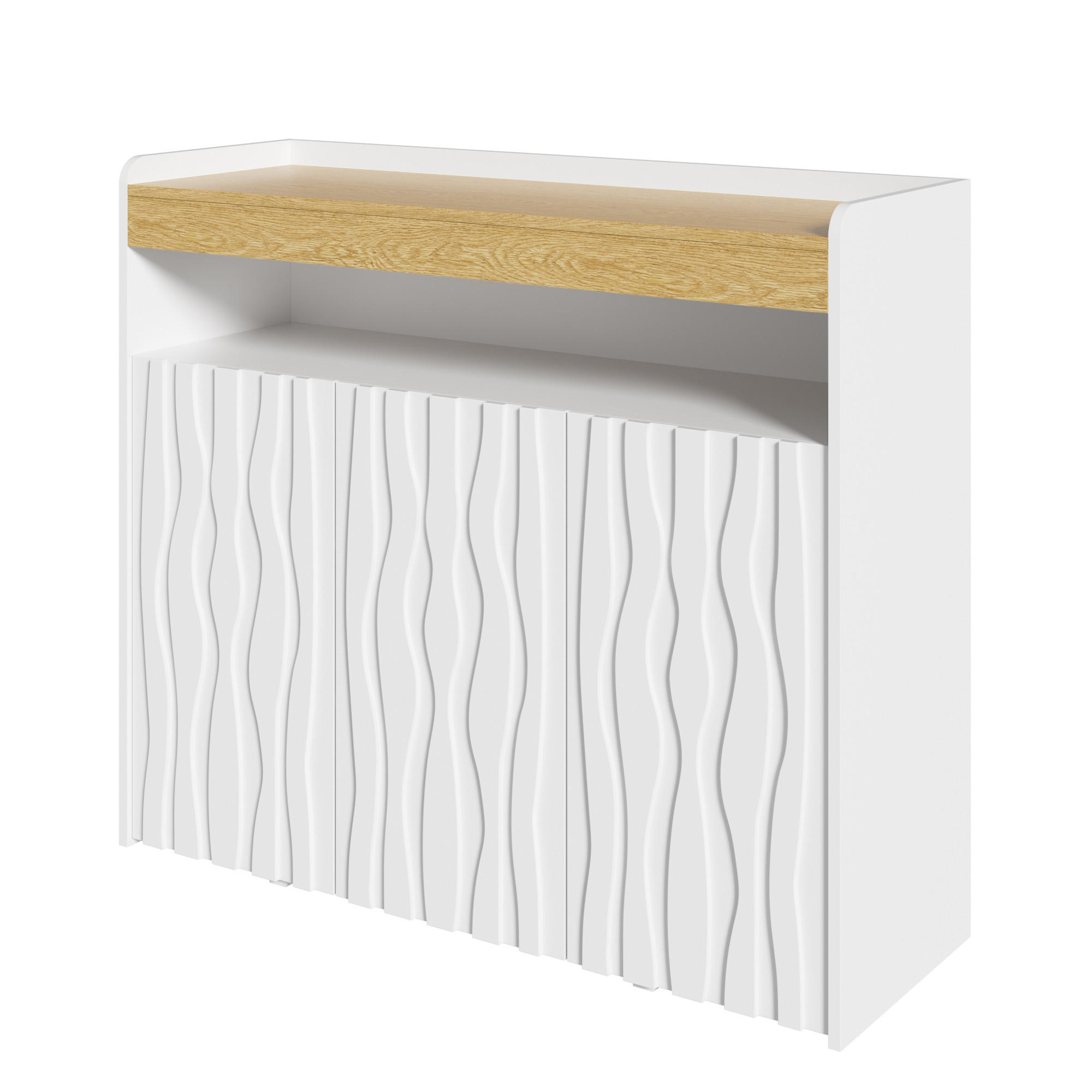 SCHUHSCHRANK DE-37952 mit LED-Beleuchtung und 3 Türen Weiß/Holzfarbe - Weiß, Holzwerkstoff (105/90.5/35cm) - ComfortXL