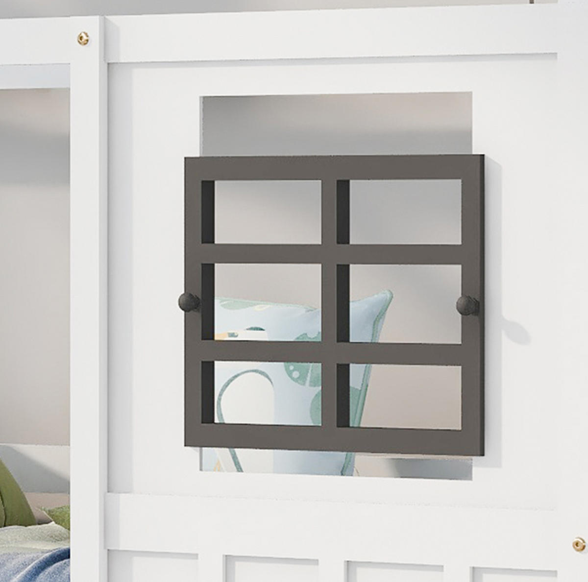 HAUSBETT aus Kiefer und MDF 200x90 cm Weiß mit 2 Schubladen, Fenstern und Hausdach - Weiß, Holzwerkstoff (90/200cm) - Modfu
