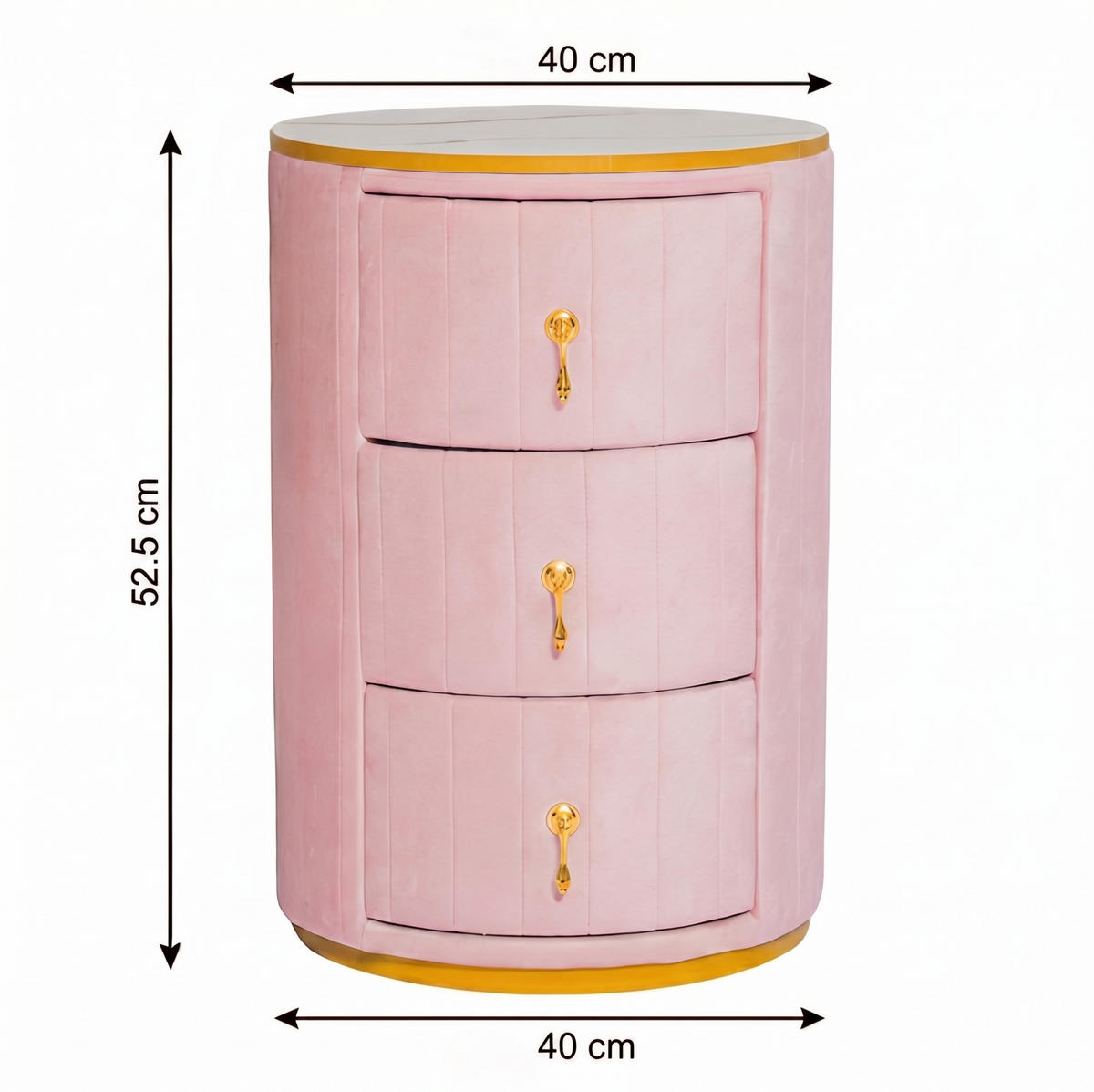 NACHTTISCH 40/52,5/40 cm Rose aus MDF, Metall und Samt mit 3 Schubladen - Rosa, Holzwerkstoff (40/52.5/40cm) - OKMYHOME