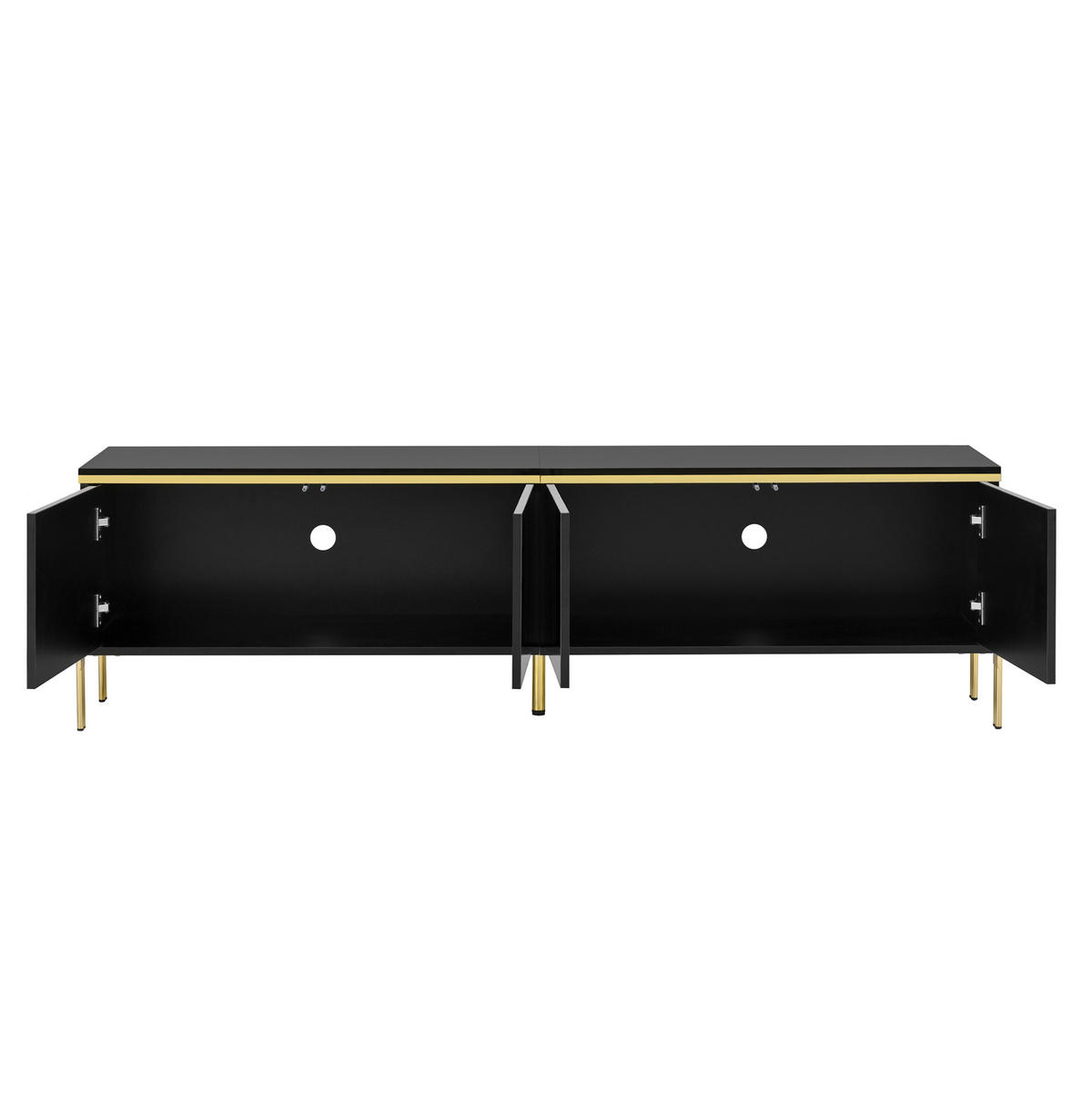 TV ormarić 170/38/50 cm crni od iverala s 4 vrata i otvorima za kabele - crna, drvni materijal (170/50/38cm) - OKWISH