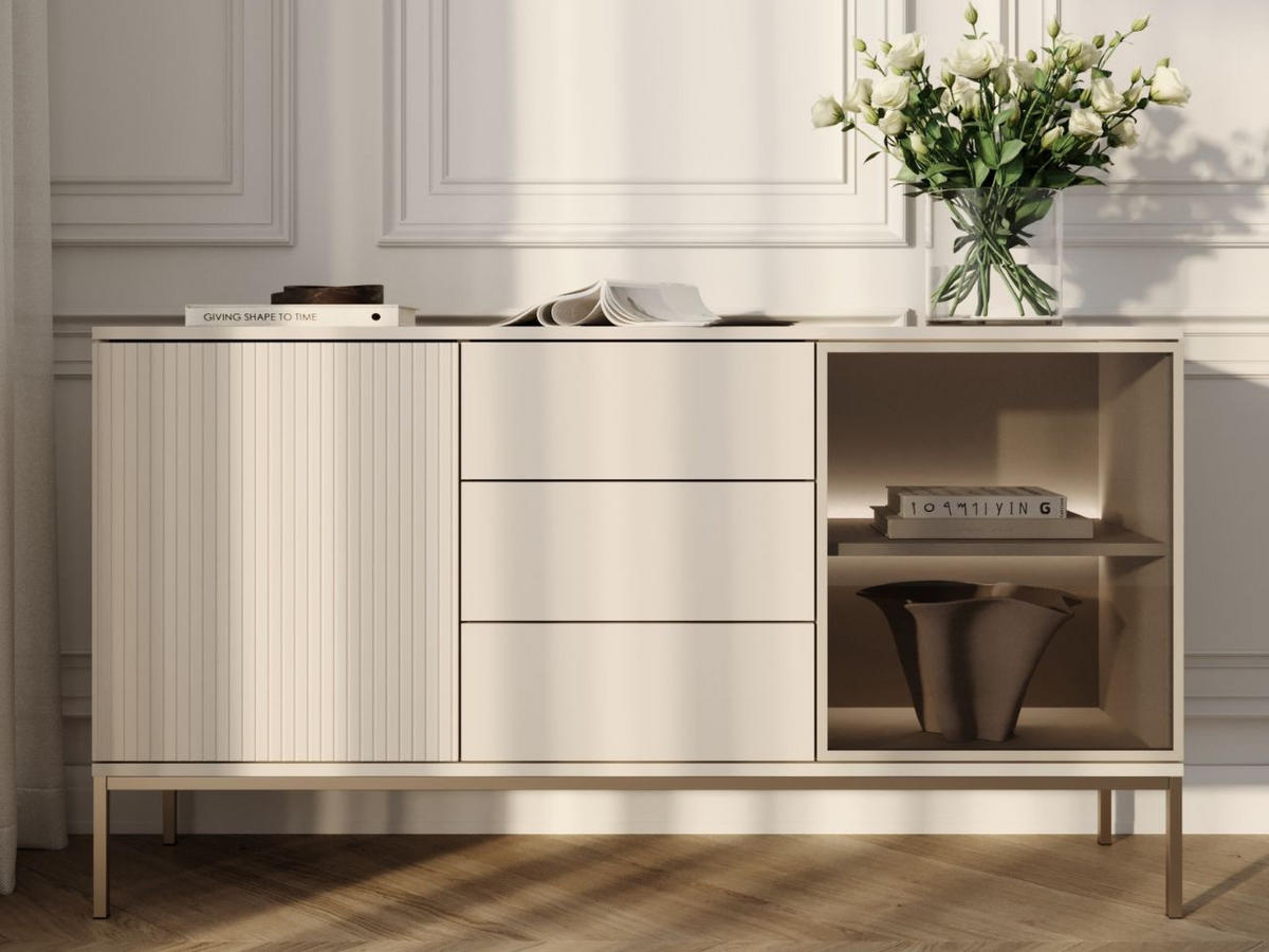 KOMMODE Kaschmir 154/83/39 cm Deo - Kaschmir/Champagner, Glas/Holz (154/83/39cm) - Graingold