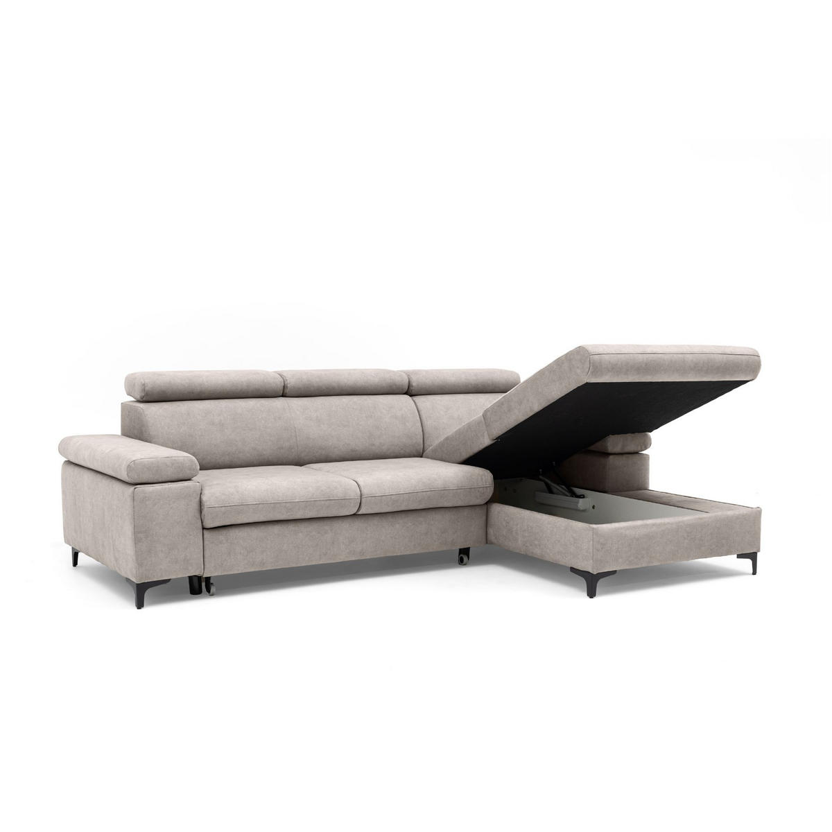 ECKSOFA MAVIC L Rechts mit Schlaffunktion Velours Creme - Creme/Schwarz, Glas/Holz (257/176cm) - Muffo
