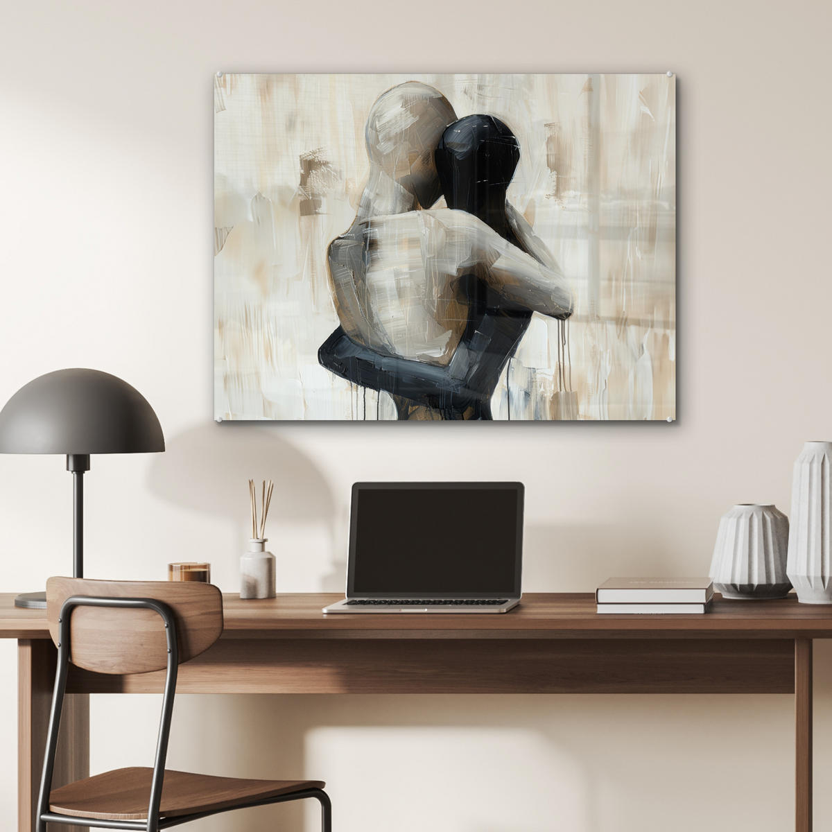 ACRYLGLASBILD Abstrakt - Liebe - Schwarz und weiß - Modern 80x60 cm - Schwarz, Glas (80/60cm) - MuchoWow