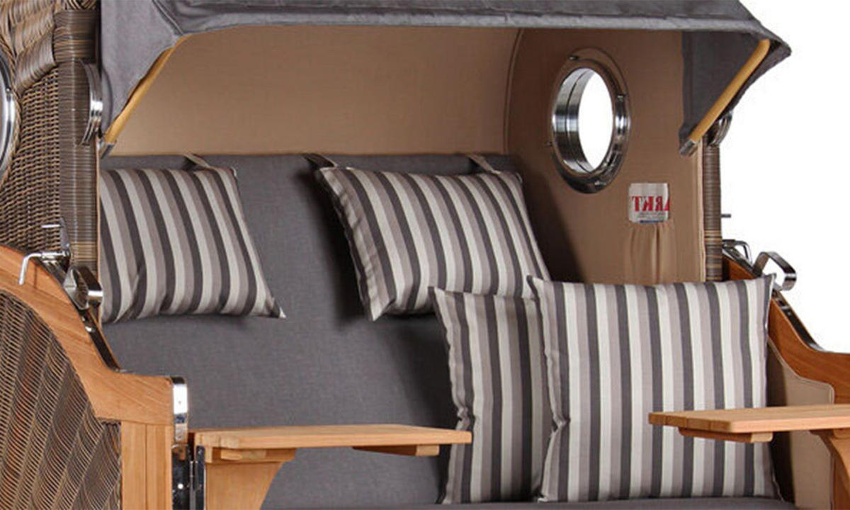 STRANDKORB Komplettset: Ammersee Teak Bullauge - PE grau - Modell 544 - Grau, Holz/Kunststoff (125/165/80cm) - bene living