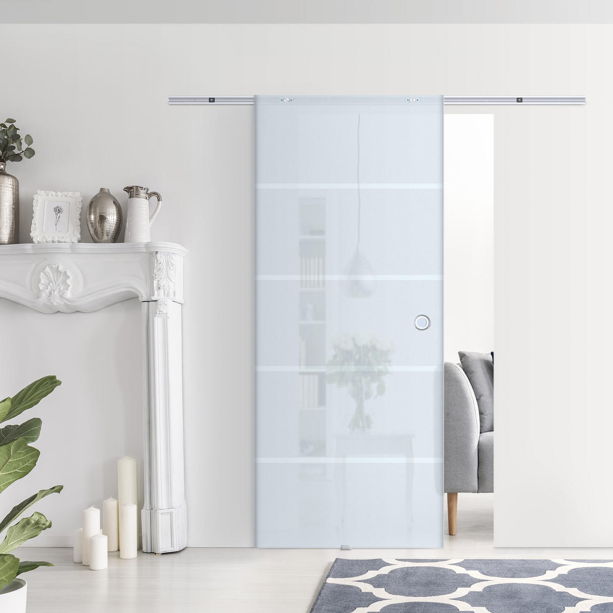 GLASSCHIEBETÜR Aluminium Sicherheitsglas Transparent - Transparent/Silberfarben, Glas/Metall (0.8/205/90cm) - HOMCOM
