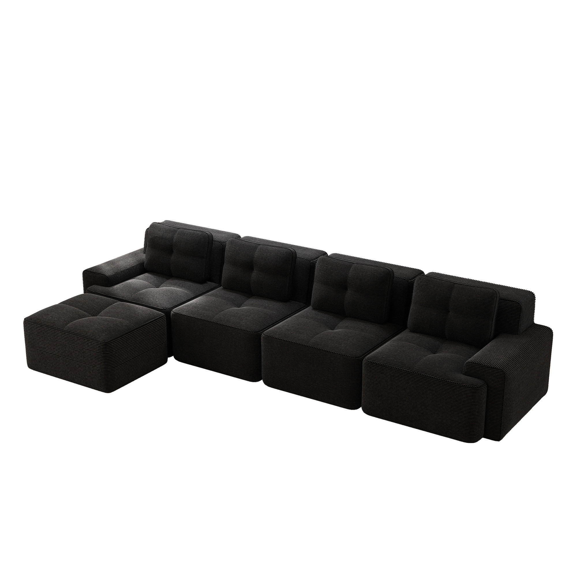 ECKSOFA DE-34113 4-Sitzer mit Chaiselongue Schwarz - Schwarz, Textil (177/382cm) - ComfortXL
