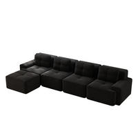 ECKSOFA DE-34113 4-Sitzer mit Chaiselongue Schwarz - Schwarz, Textil (177/382cm) - ComfortXL