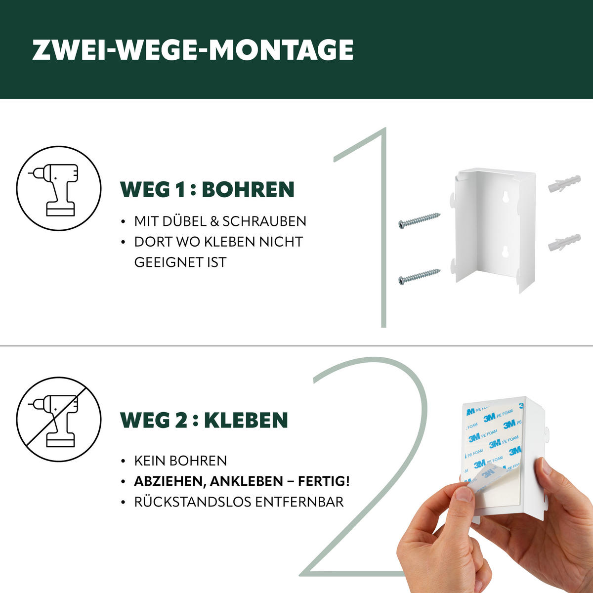 WAND-KOSMETIKEIMER 3 L, eckig, weiß - Weiß, Metall (16/24/23cm) - bremermann