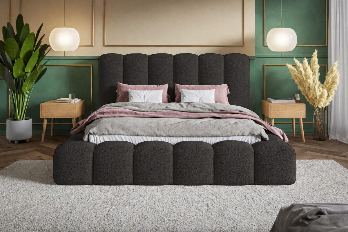 POLSTERBETT 160x200 Madeno mit Bettkasten, Boucle, Schwarz - Schwarz, Holz/Textil (160/200cm) - Emporius