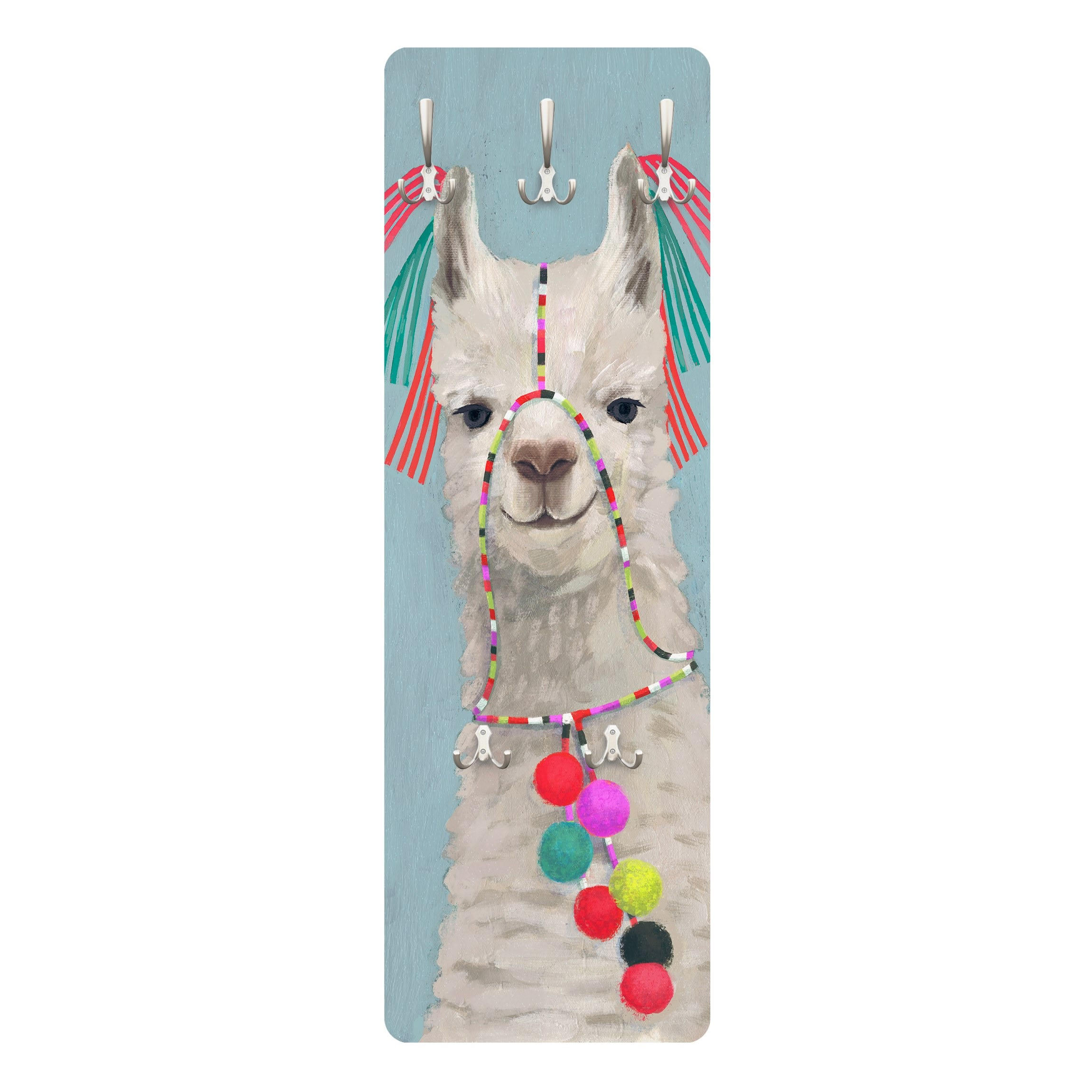 WANDGARDEROBE - Lama mit Schmuck II 34/105 cm - Blau, Holzwerkstoff (34/105/1.6cm) - Bilderwelten