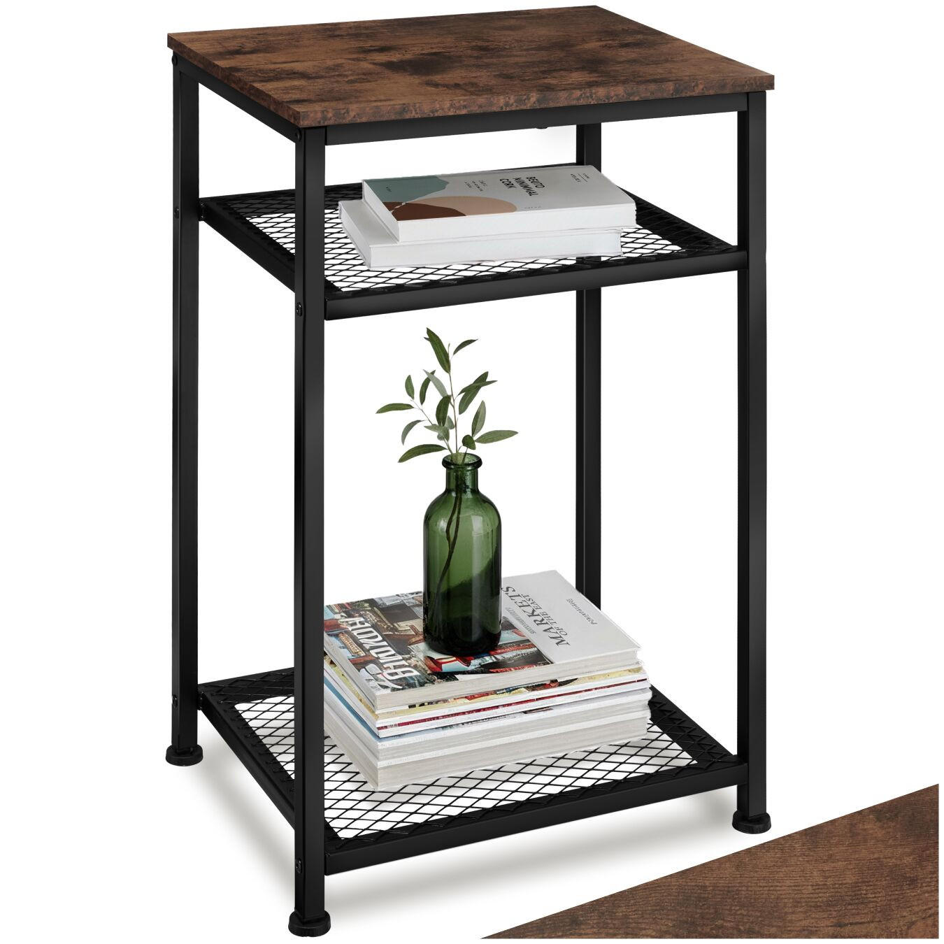BEISTELLTISCH York,45,5 x 36 x 75,5 cm,Industrial Holz dunkel, rustikal - Rostfarben, Holz (36/45.5/75.5cm) - tectake
