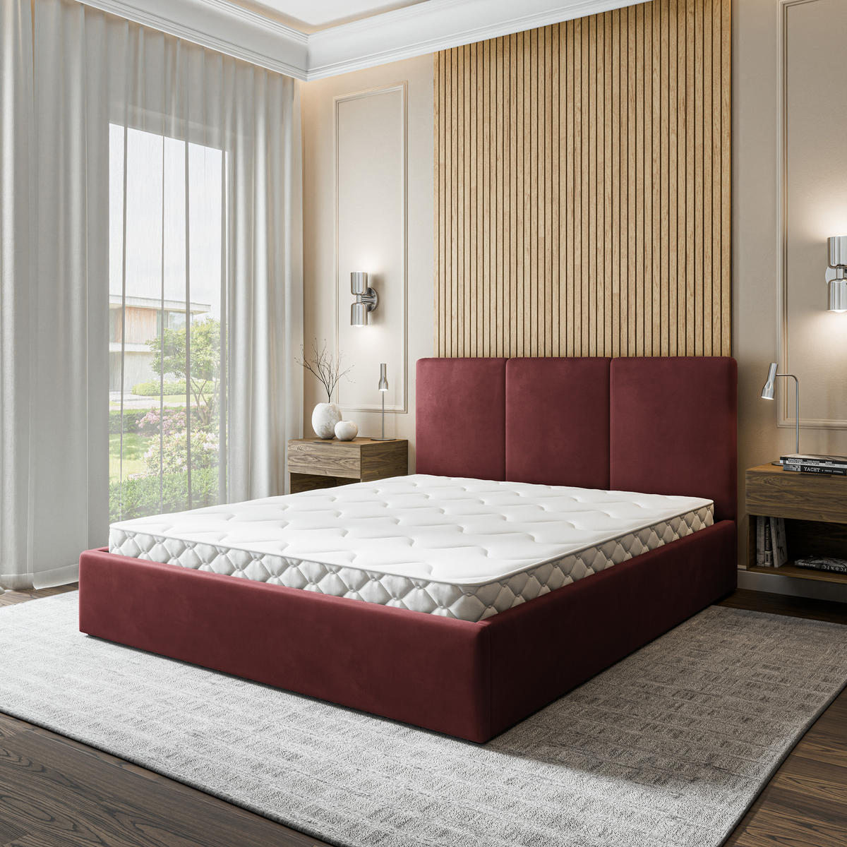 POLSTERBETT AZURI 160x200 cm mit Bettkästen - Rot - Rot, Holz (160/200cm) - MASSENO