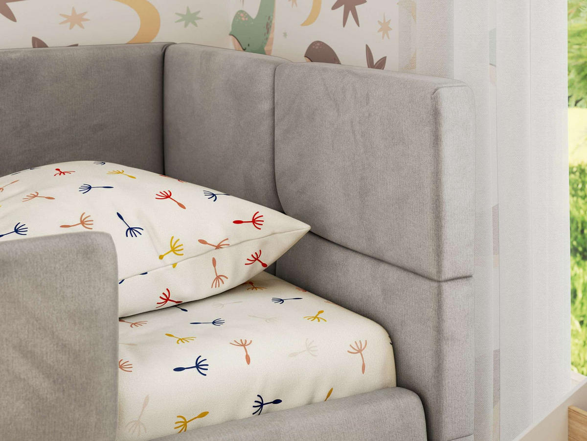 DĚTSKÁ POSTEL ARVO ALTA 90/200 - Světle šedá Samet - Pravá - světle šedá, textil (90/200cm) - MKS