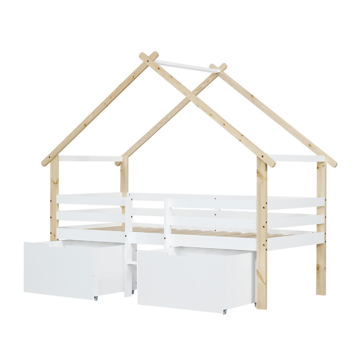 HAUSBETT 90/200 cm Weiß, Natur - Ahornfarben/Weiß, Holz/Holzwerkstoff - Raumix