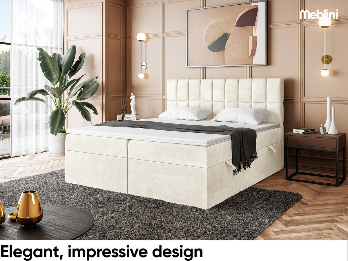 BOXBETT LUKAS 160x200 cm in Creme Samt - Creme/Schwarz, Holz/Holzwerkstoff (160/200cm) - Meblini