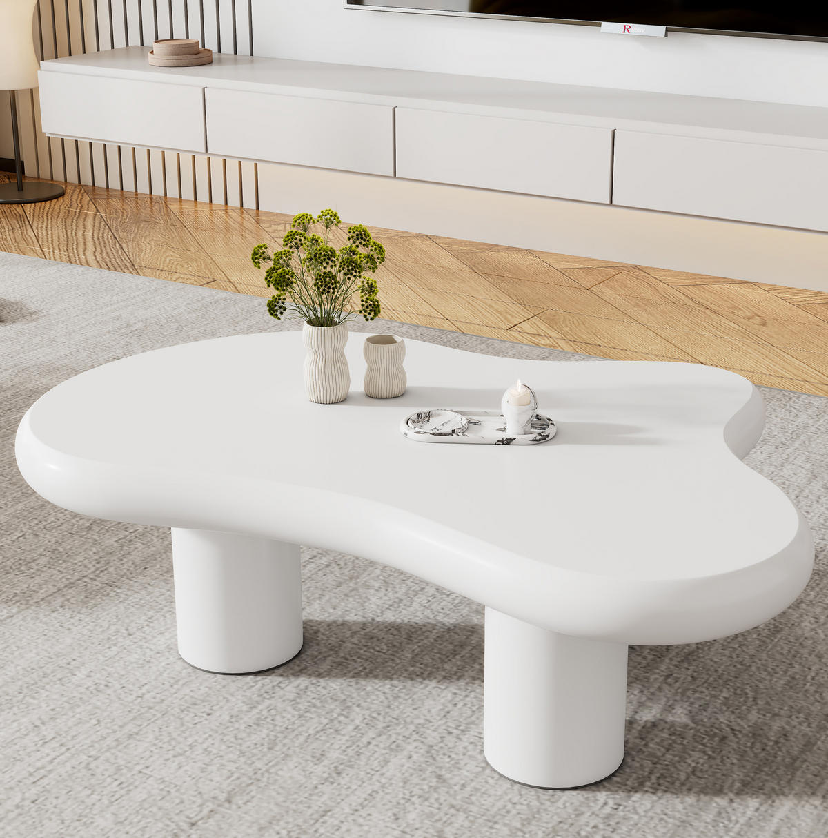 COUCHTISCH aus MDF 97x67x32 cm in Weiß mit Filzunterlagen - Weiß, Holzwerkstoff (97/67/32cm) - Modfu