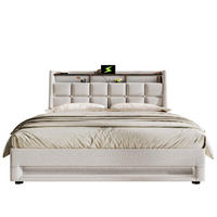 BETT mit Stauraum und USB 140x200 cm Leinen Beige - Beige, Metall (140/200cm) - Meubliv