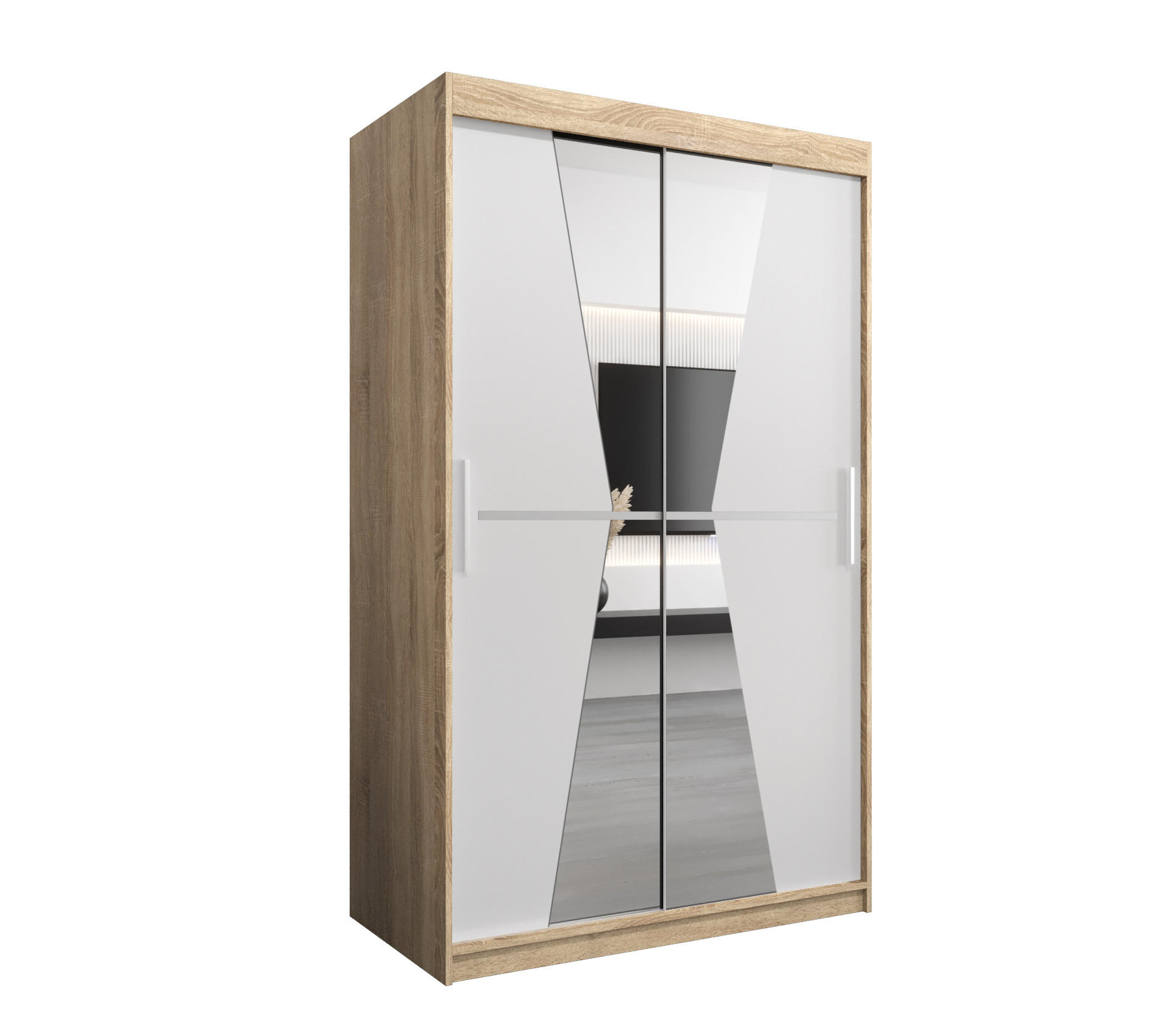 Abiks Möbel Schwebetürenschrank Sonoma Eiche, Weiß 120x200x62 cm