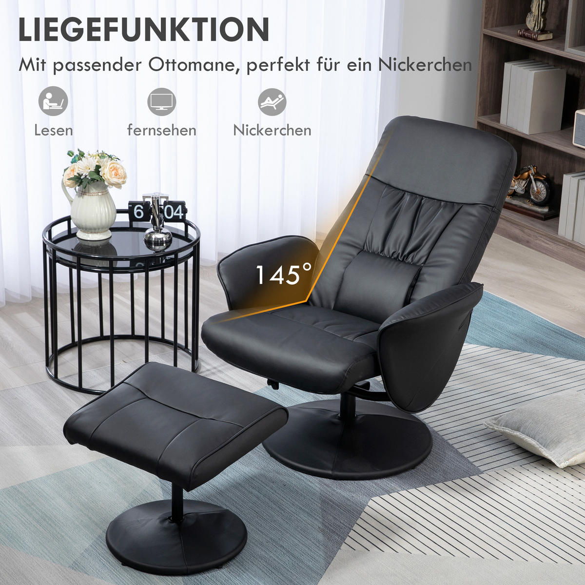 RELAXSESSEL, Kunstleder, Schwarz - Schwarz, Metall (81/101/76cm) - HOMCOM