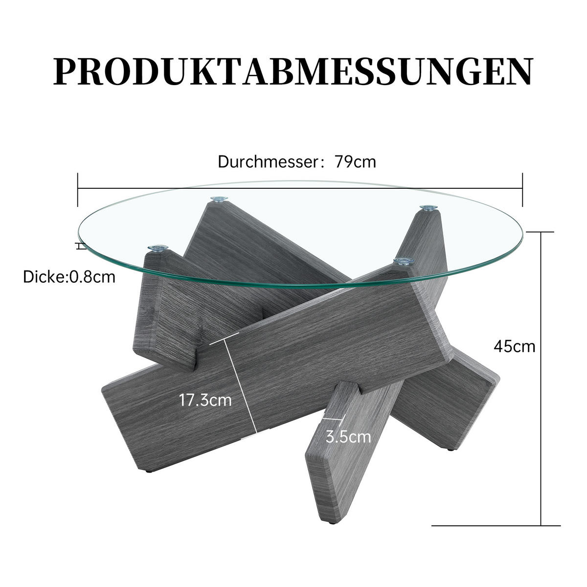 COUCHTISCH 79 cm Grau mit Glasoberfläche und kreativen Kreuz-Stützen - Grau, Holzwerkstoff (79/79/45cm) - OKWISH