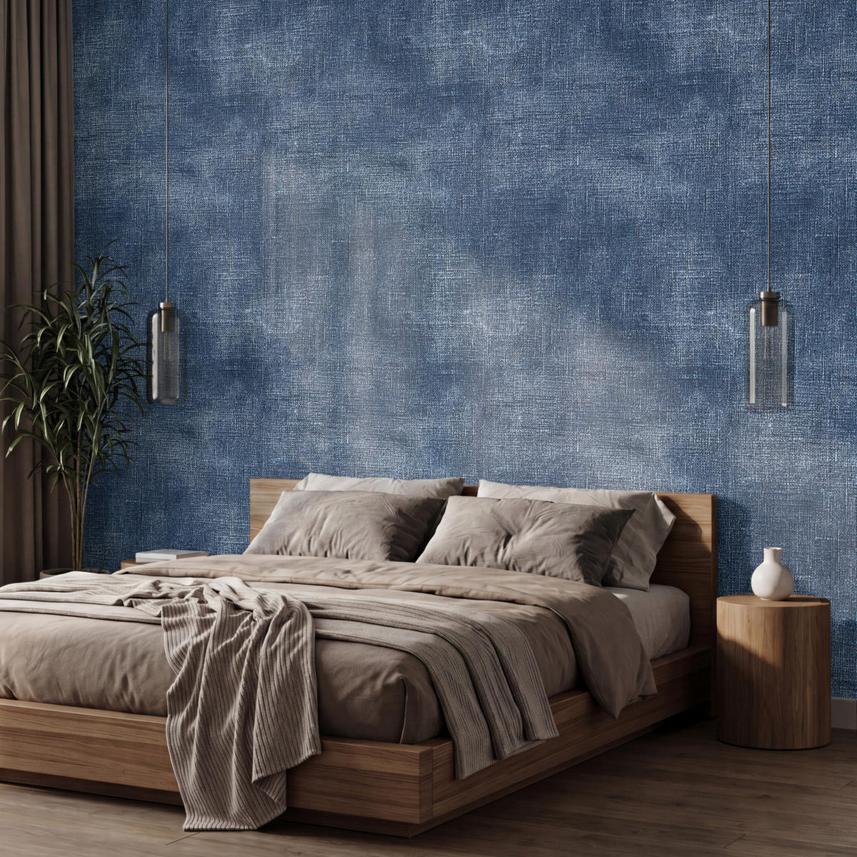 TAPETE - Leinen - Textur - Muster - Denim - Rustikal - 400x260 cm - Blau, Papier (400/260cm) - OnlyWow