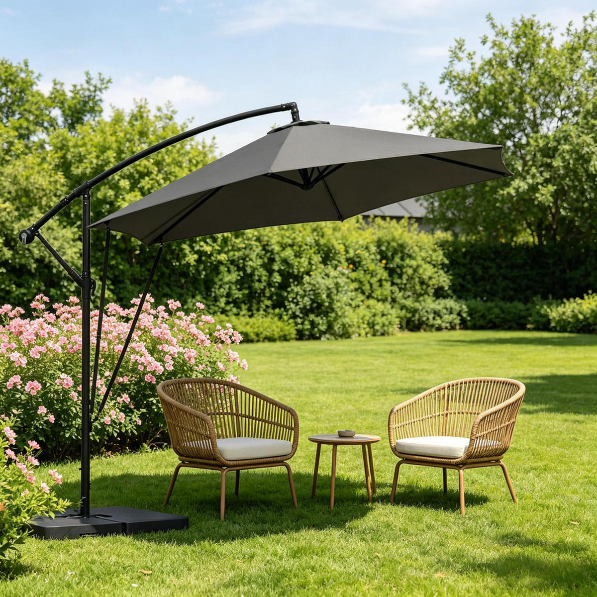 SONNENSCHIRM Metall Polyester 310x310cm Dunkelgrau - Dunkelgrau, Textil (100/310cm) - Raelunyi