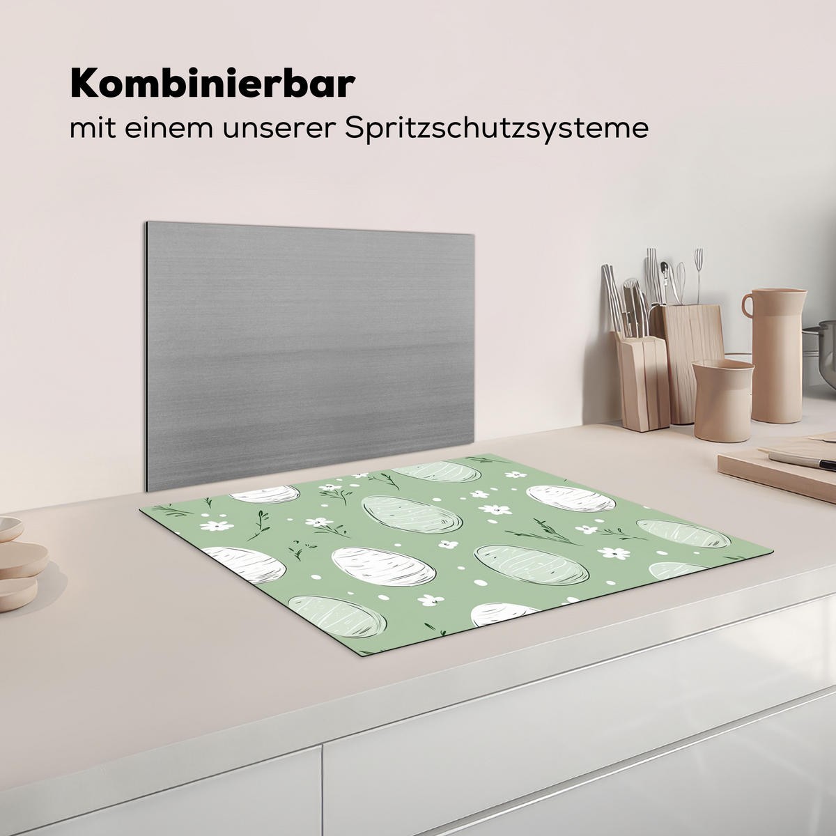 HERDABDECKPLATTE Grün - Eier - Muster Herdabdeckung Induktionsfeld 65x52 cm - Waldgrün, Kunststoff (65/52/0.2cm) - MuchoWow