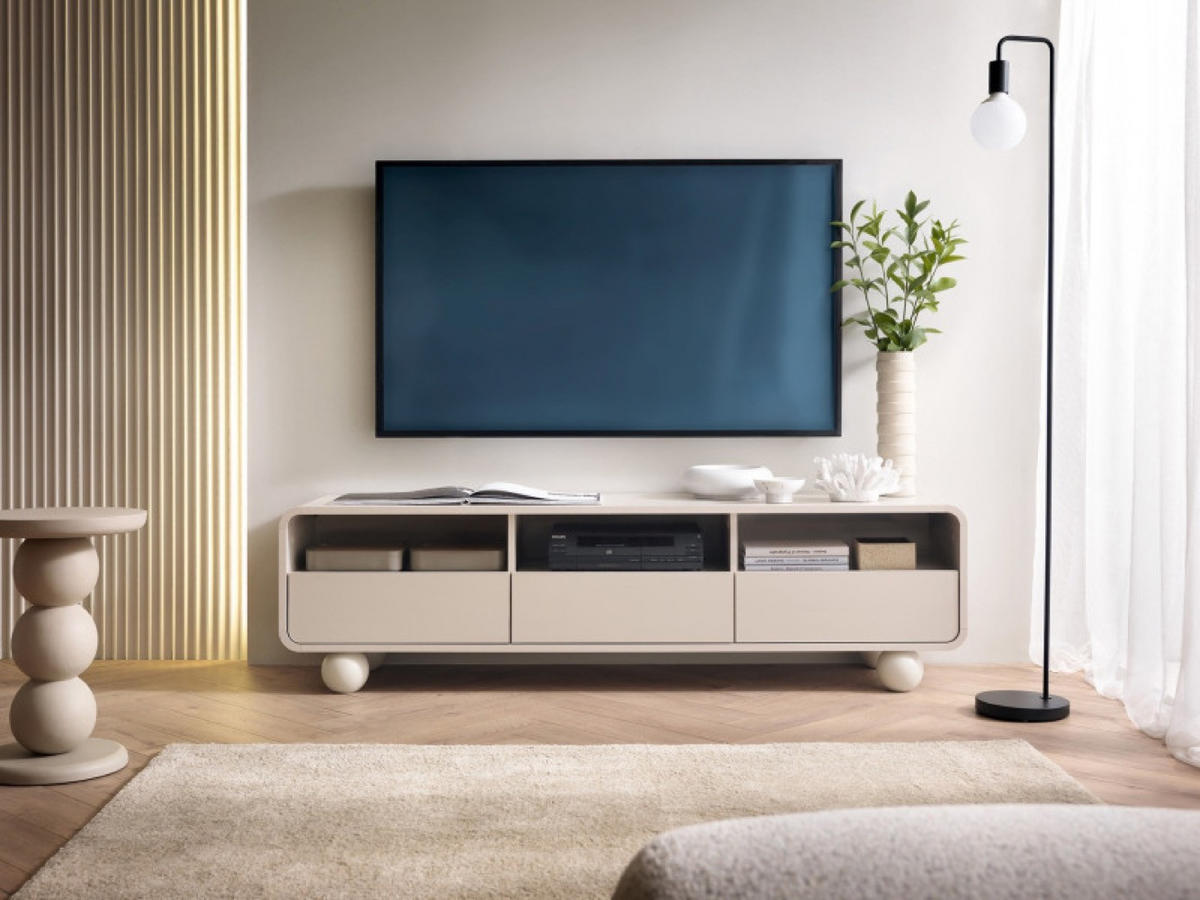 TV-LOWBOARD Kaschmir ALBI Auf Rundem Fuß 160 cm - Ecru, Holzwerkstoff (160/44/39cm) - Sepro Meble