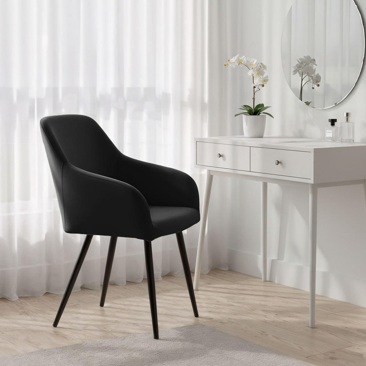 POLSTERSTUHL 4er Set, Metallbeine Schwarz 54,5/83/58 - Schwarz, Textil (55/83/58cm) - RAUMHIRSCH FURNITURE