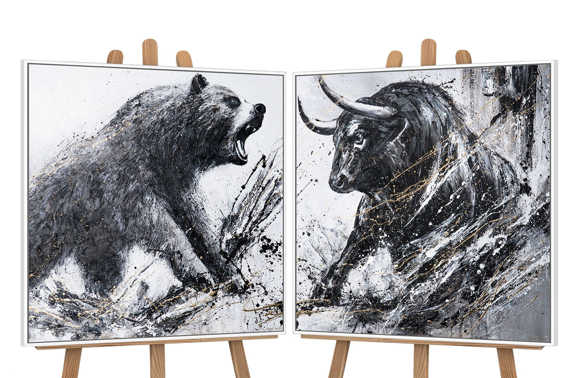 GEMÄLDE Wilder Impuls Schattenfugenrahmen Weiß 90x90 cm - Weiß, Holz (90/90cm) - YS-art gallery