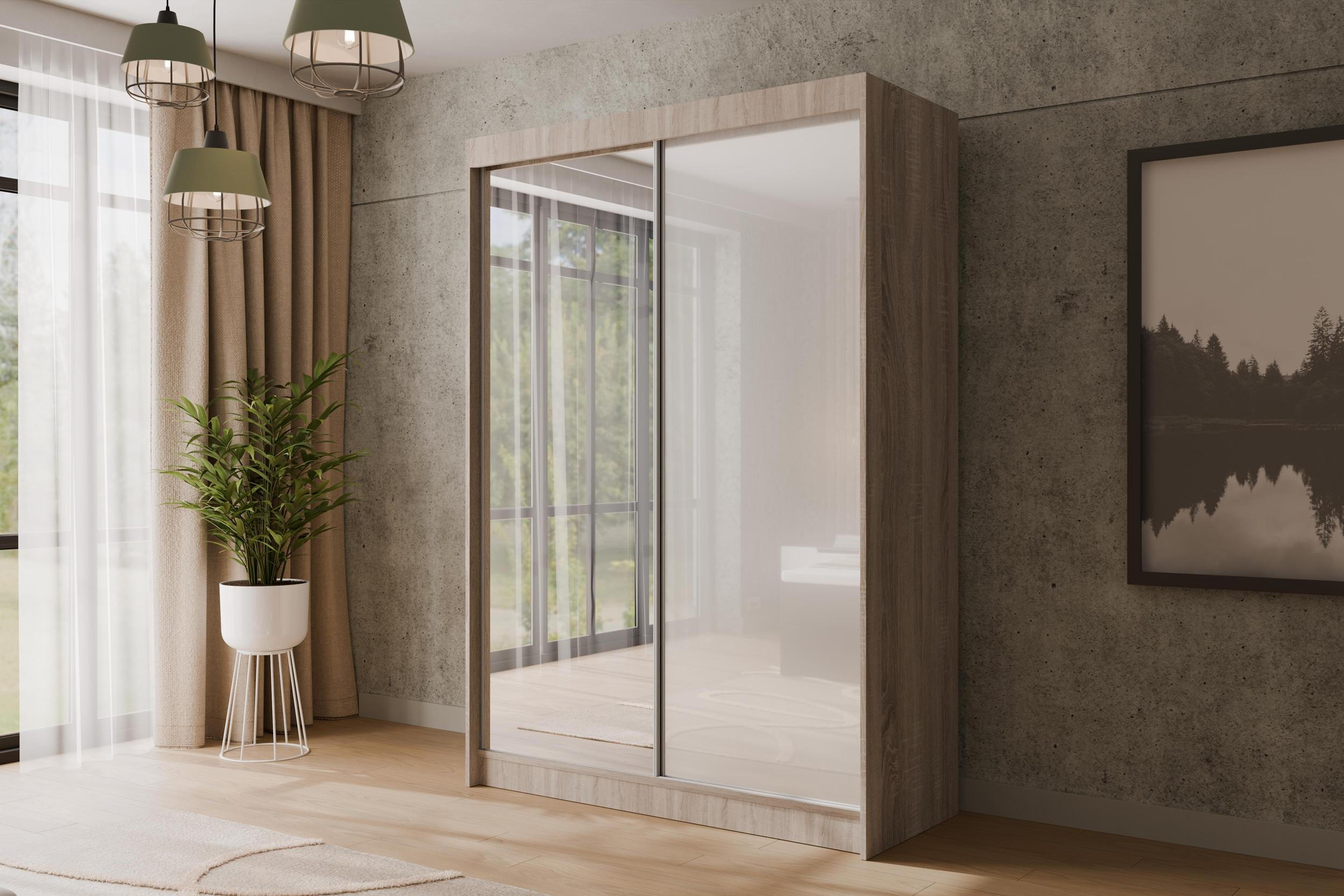 KLEIDERSCHRANK VESLI - 120 cm - Sonoma Eiche|Weiß - Weiß/Sonoma Eiche, Holzwerkstoff (120/215/61cm) - ALTDECOR