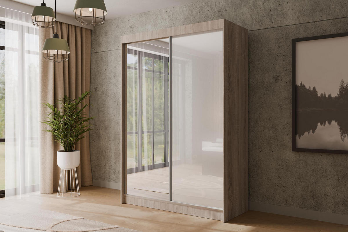 KLEIDERSCHRANK VESLI - 120 cm - Sonoma Eiche|Weiß - Weiß/Sonoma Eiche, Holzwerkstoff (120/215/61cm) - ALTDECOR