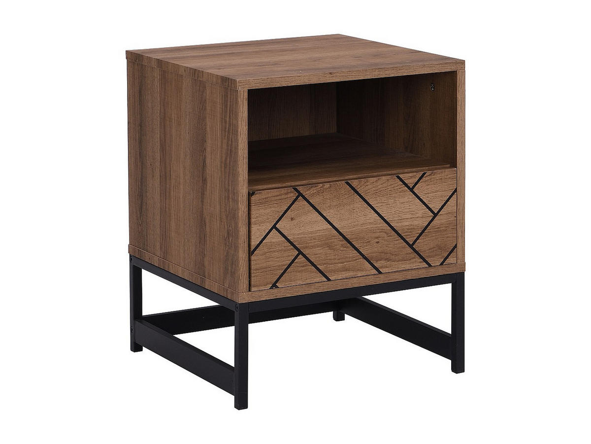 NACHTTISCH mit 1 Schublade & 1 Ablage - MDF & Stahl - Naturfarben & Schwarz - CARTANA - Naturfarben, Holz (40/50/40cm) - Vente-Unique