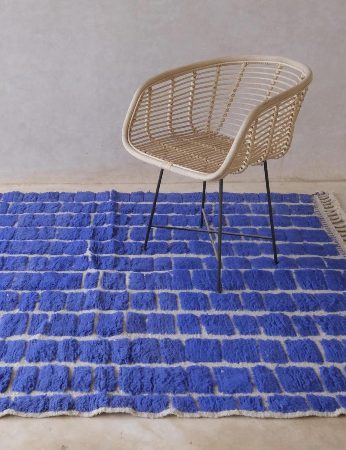 BERBERTEPPICH aus Wolle Schachbrett Design 200x 300 cm - Blau, Naturmaterialien (200/300cm) - AFK Living