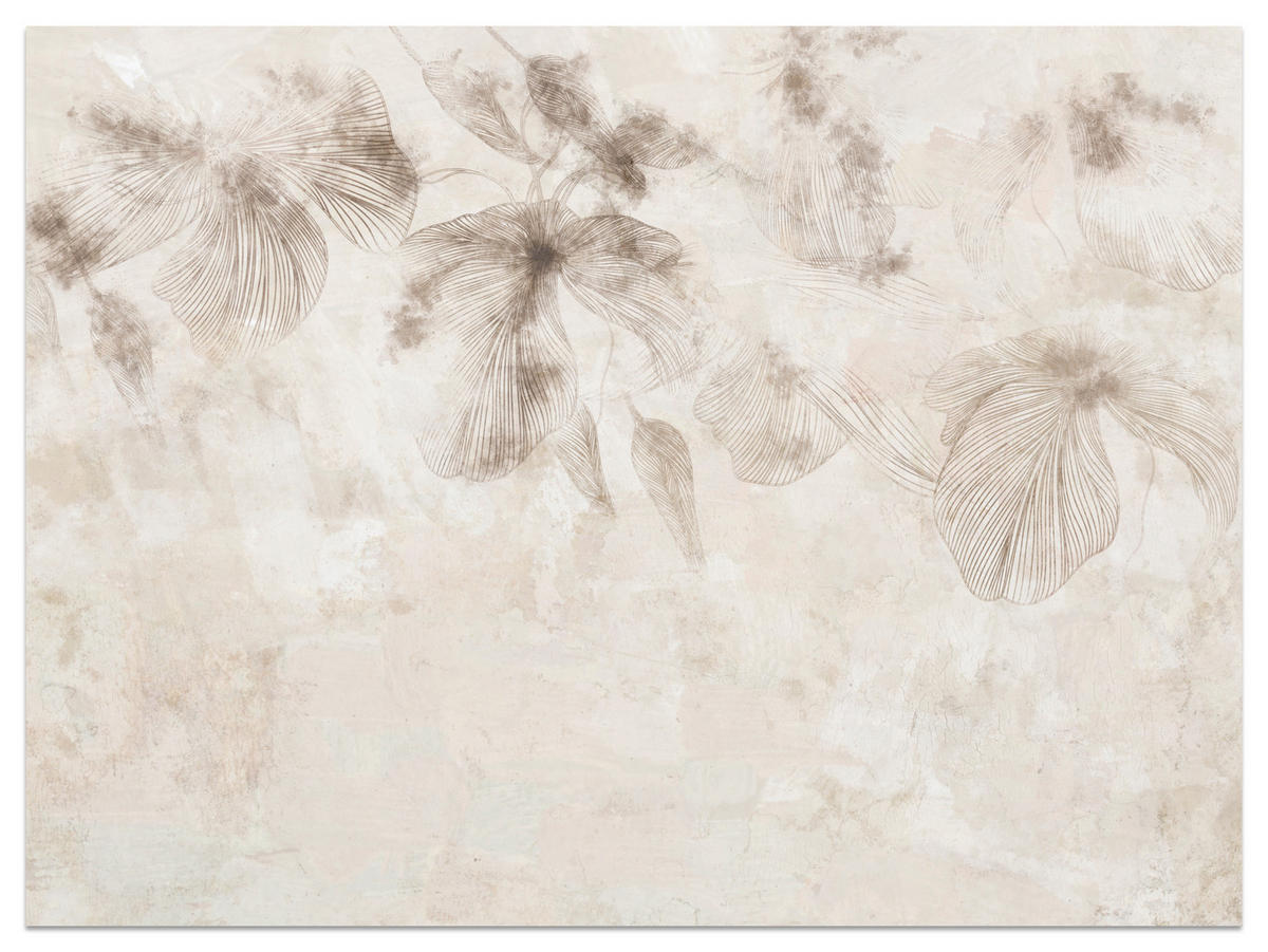 FOTOTAPETE für Wohnzimmer Boho Blumen auf Beton Natur Vintage 250x175 - Beige/Braun, Papier (250/175cm) - Muralo